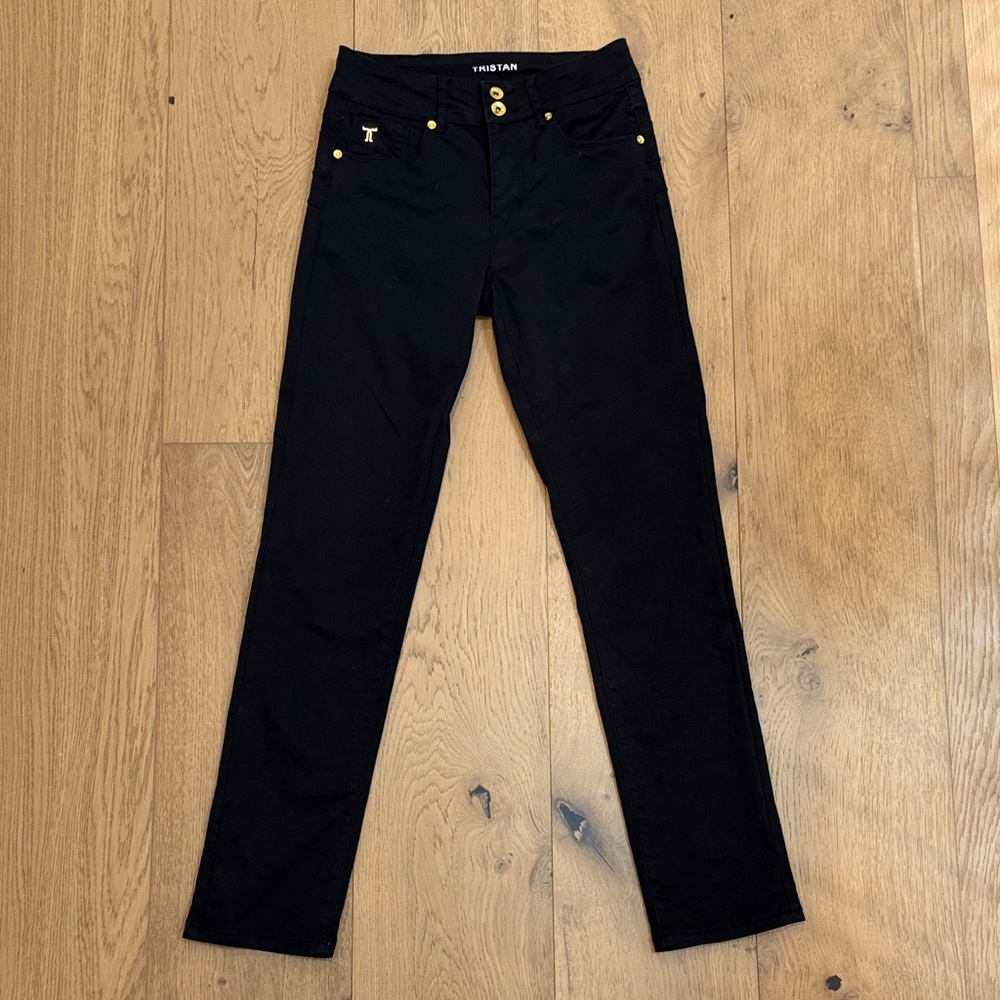 Tristan Black Straight Leg Pant with Gold Embellishments